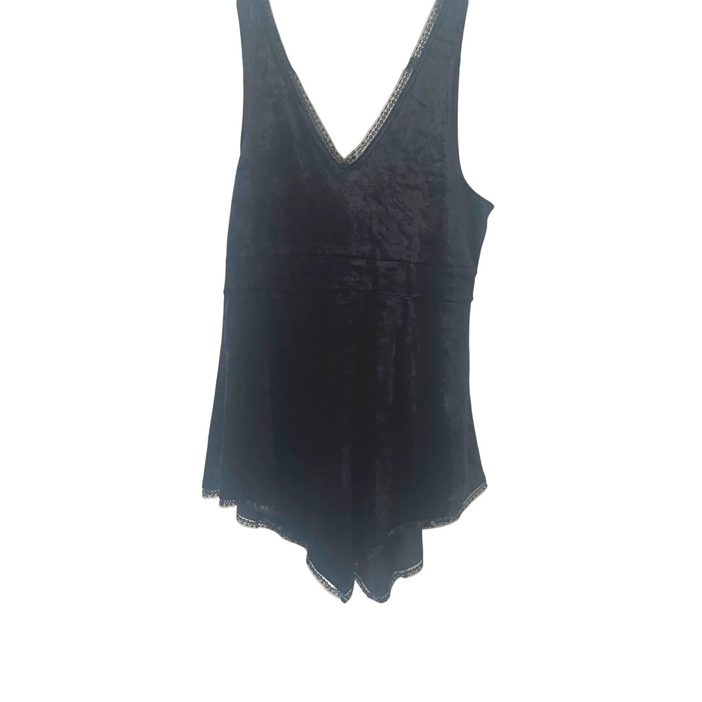 Y2K Express Sz M Babydoll Tank Top Black Velvet V Hem Beaded Whimsigoth Sequin - Picture 3 of 9